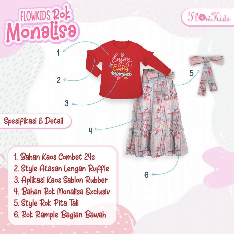 Flowkids Set Rok Monalisa | Setelan Rok Monalisa | Flow Kids 2-10 tahun