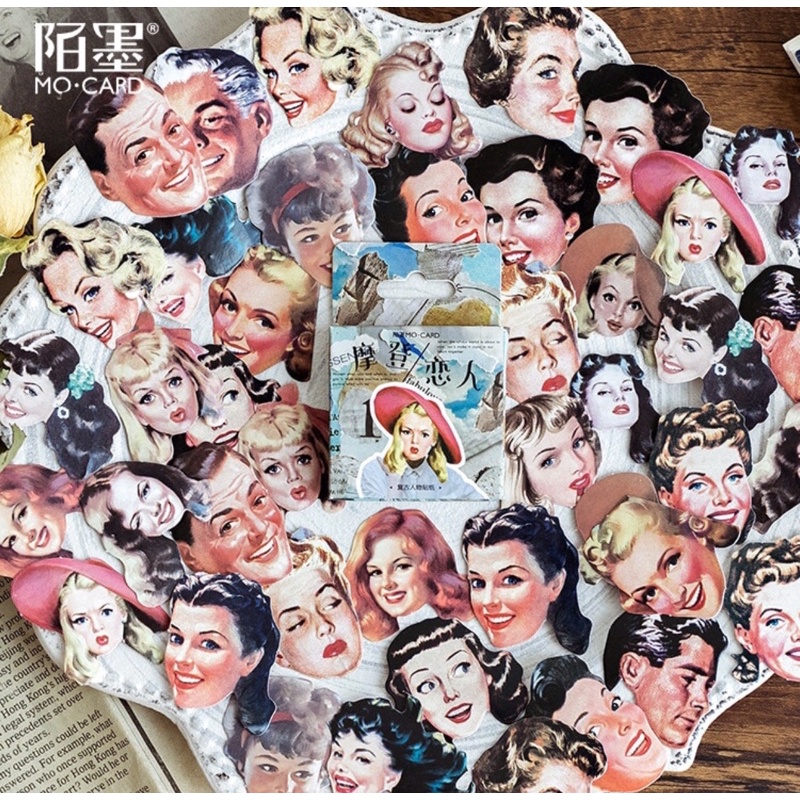 (45 PCS) STICKER AESTHETIC CUTE BOX STIKER LUCU MURAH BINATANG ORANG BUNGA SCRAPBOOK STIKER HP-Face