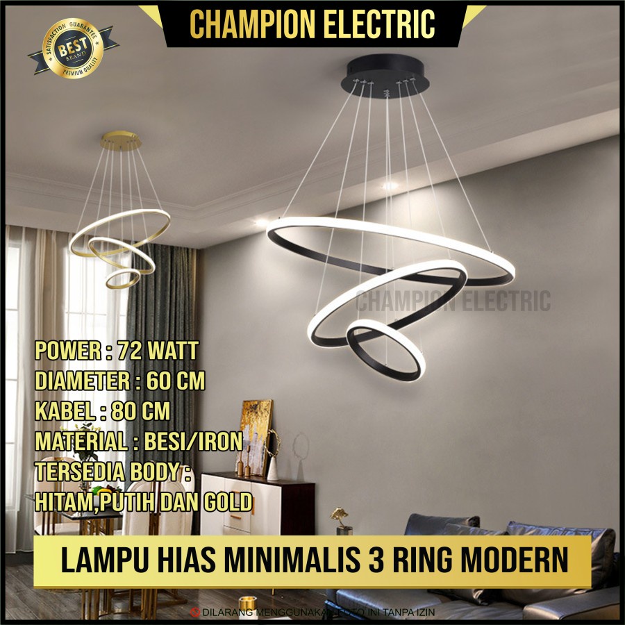 Lampu Hias Gantung Minimalis 3 Ring LED