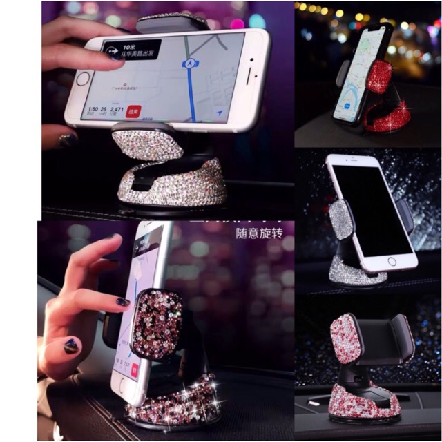 Car Holder Universal Lazy Pod HP Full Diamond Bling Bling DAD Series Phone Holder Inlaid with Rhinestones 360 ° Viewing Angle Padded Back High End Anti-slip Universal