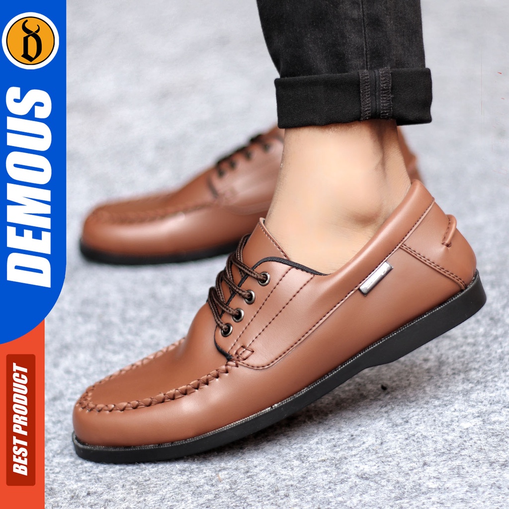 Sepatu Formal Pria Sepatu Pantofel Pria Kulit Pu Tali Sepatu Casual Kerja Kantor Kuliah Kondangan Sepatu Hitam Pria DEMOUS MONZI