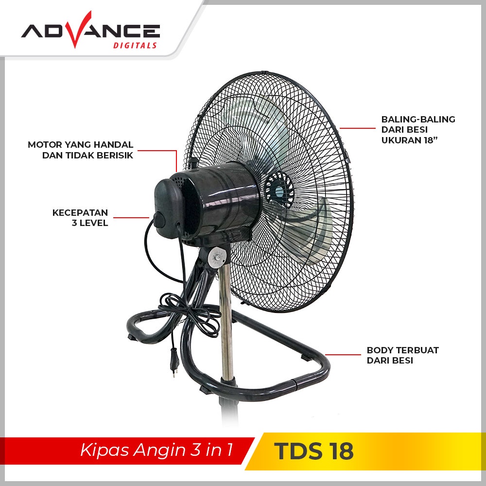 Advance Kipas Angin 3in1 Stand / Desk / Wall Kipas Angin Tornado TDS18  Garansi Resmi Advance Digitals 1 Tahun