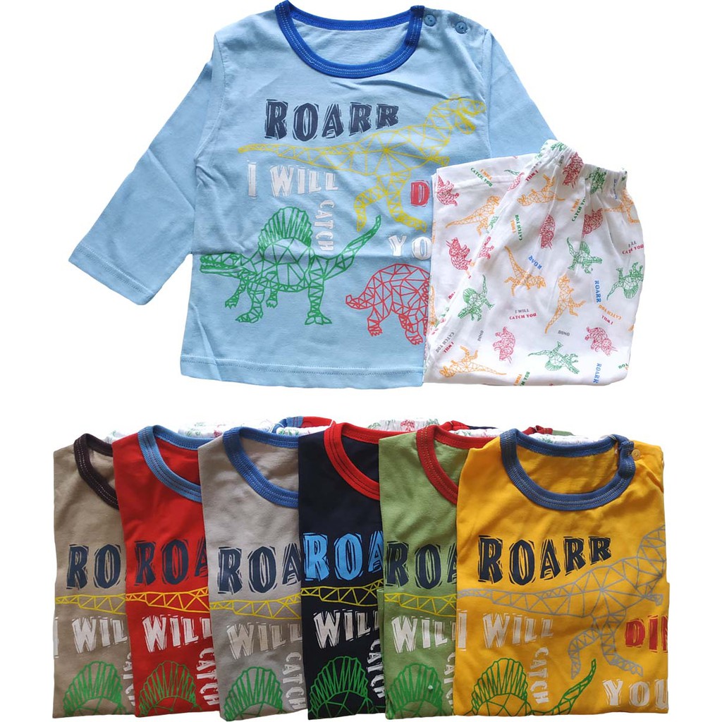 Piyama Anak Lengan Panjang Baju Tidur Anak Bahan Kaos Katun Laki Cowok Setelan Pakaian 1-6 Tahun