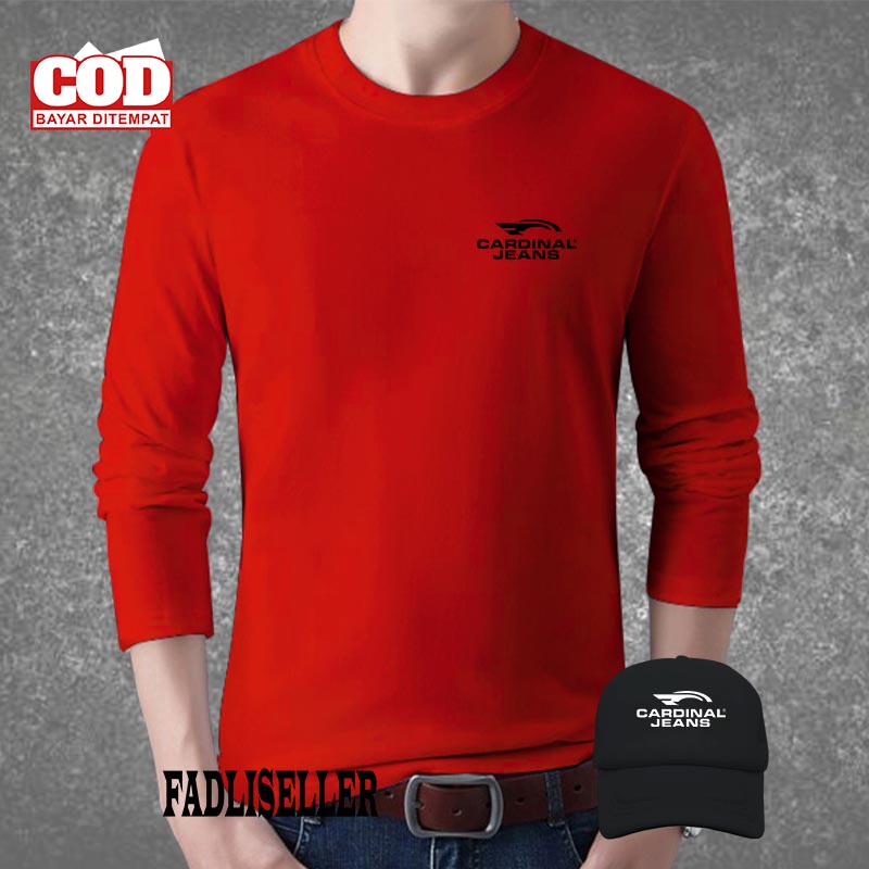 Baju Kaos Polo Pria Lengan Panjang / Baju Kaos Logo Cardinal Jeans Hitam Gratis Topi / Baju Kaos Dis