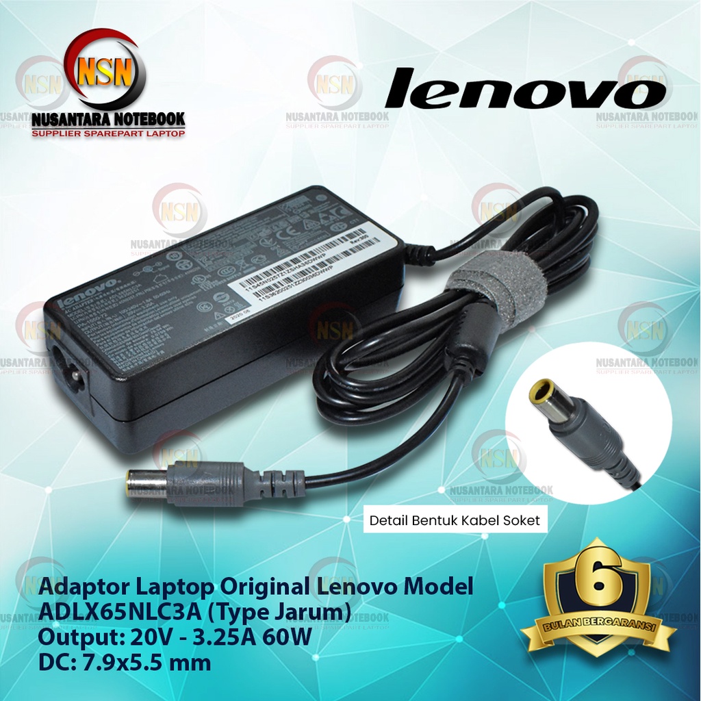 Adaptor Charger Original Laptop Lenovo 20V - 3.25A DC 7.9*5.5mm (Jarum)