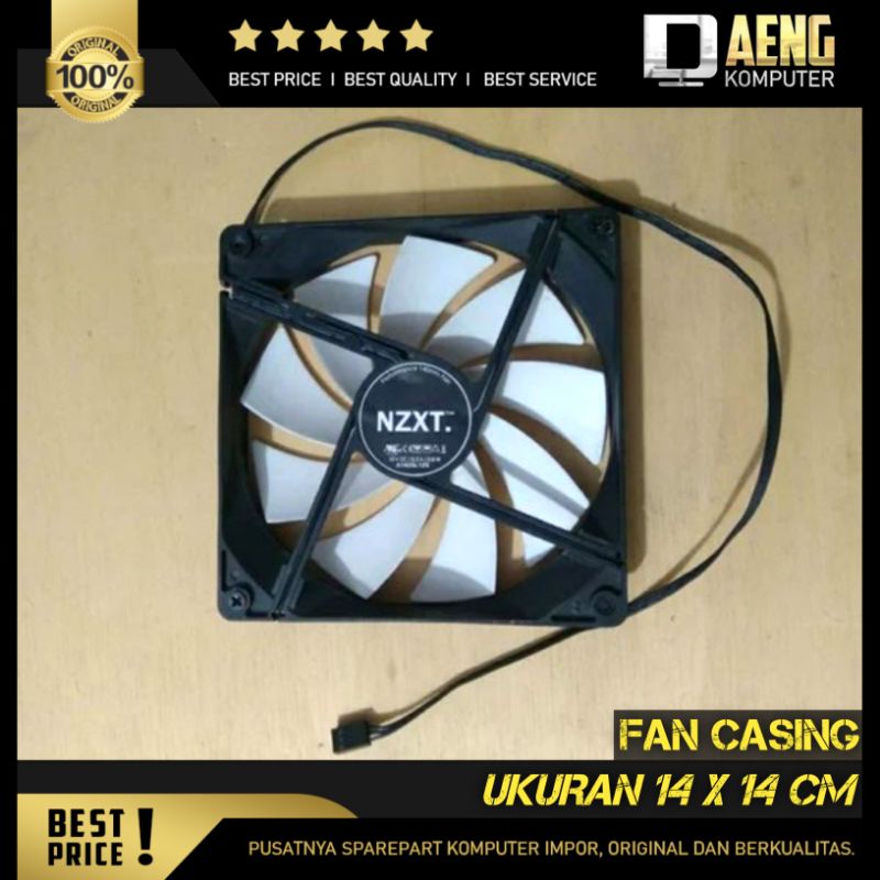 Fan Casing Kesing Original Bekas PC Gaming Merk NZXT Berlampu putih ukuran 14 x 14 cm kabel panjang 