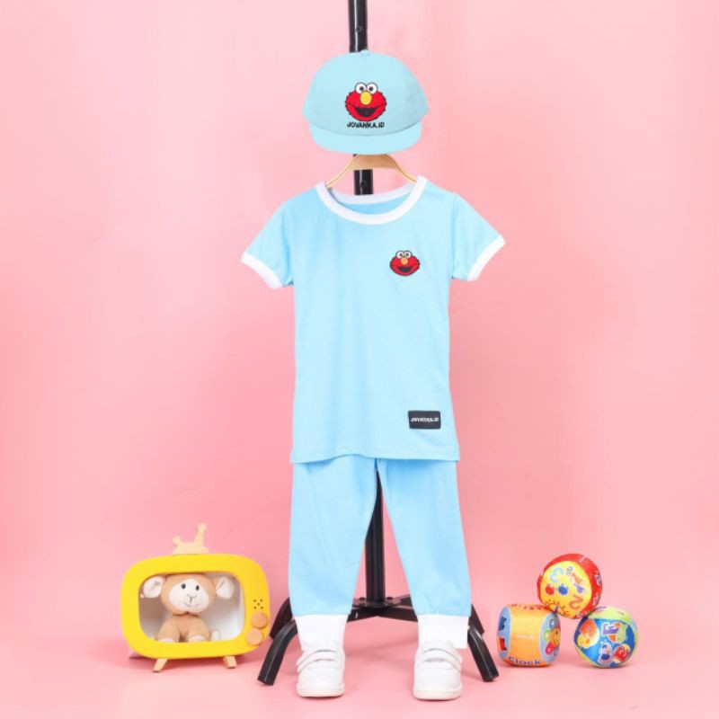 stelan elmo/topi elmo/baju anak murah/stelan anak cowok-cewek