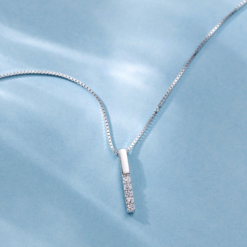 925 Sterling Silver Geometric Necklace  Shiny Zircon Long Cube Fine Jewelry Girls Party Birthday Got Engaged Gift