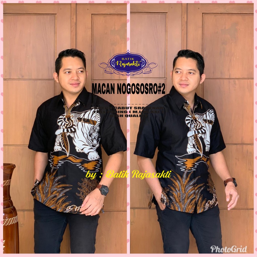 MACAN NOGOSOSRO 2 RAJASAKTI KEMEJA BATIK SOLO PRIA LENGAN PENDEK LAPIS FURING ATASAN BATIK PREMIUM MODERN KATUN HALUS BAHUWIRYA  BANAMITRA BANAMITRA PUTIH BANGSAWAN BAYU PUTRA BERLIAN BIRU BHARATAYUDA BIMASENA BIRENDRA BIRU INDAH BRAHMAKERTA BRAHMAKERTA