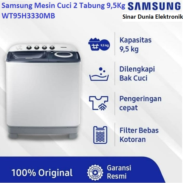 Samsung Mesin Cuci 2 Tabung 9,5Kg WT95H3330 Anti Karat WT95H3330MB