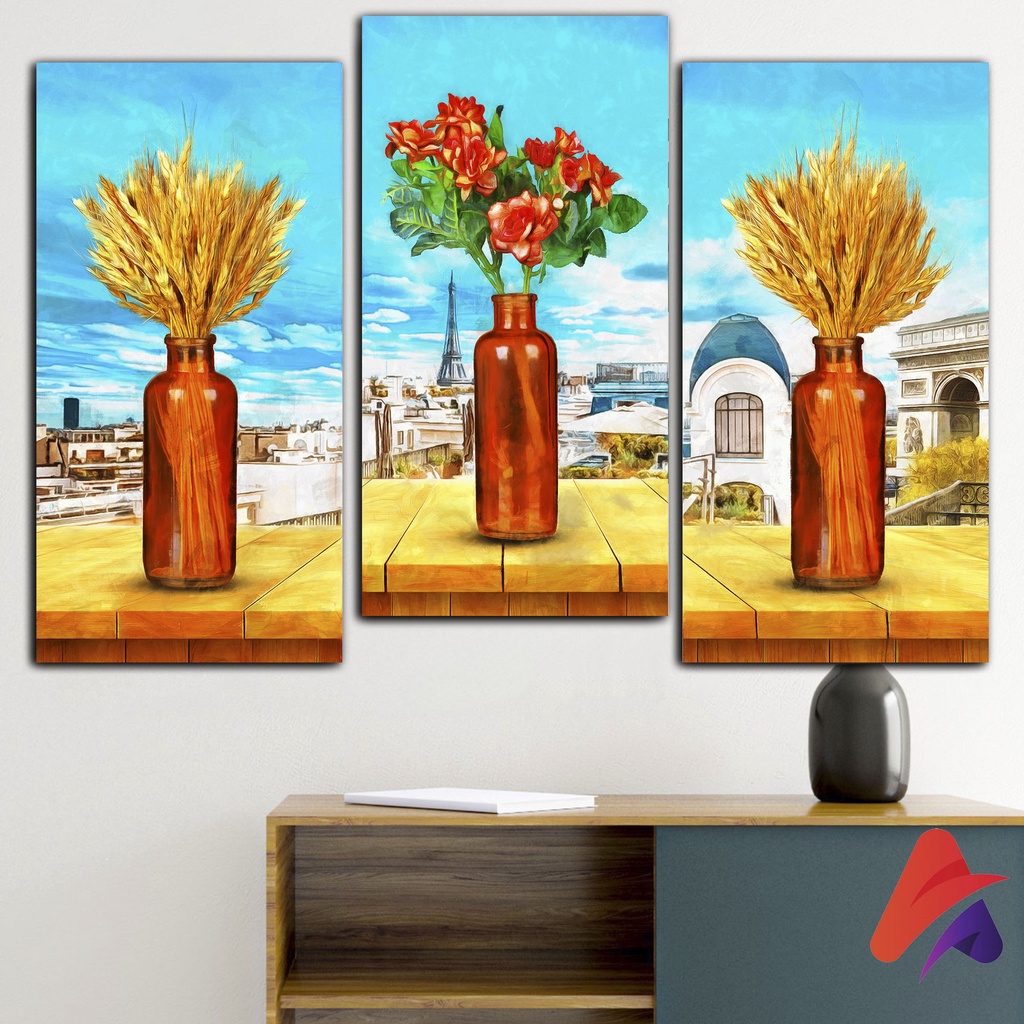 HIASAN DINDING BUNGA REALISTIC FLOWER (15X30CM) WALL DECOR PAJANGAN DINDING POSTER KAYU RUANGAN