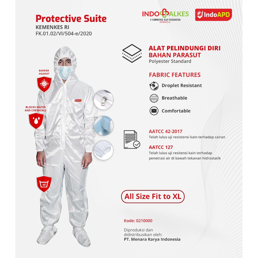 Baju APD Hazmat Suit Bahan Parasut Sertifikasi Kemenkes RI