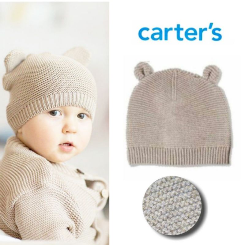 Size 6, 9, 12 bulan. Topi Hat, Kupluk Beanie Anak Bayi - Carter's, Janie & J*ck, Polo Ralph Laure*-Beige Bear Beanie