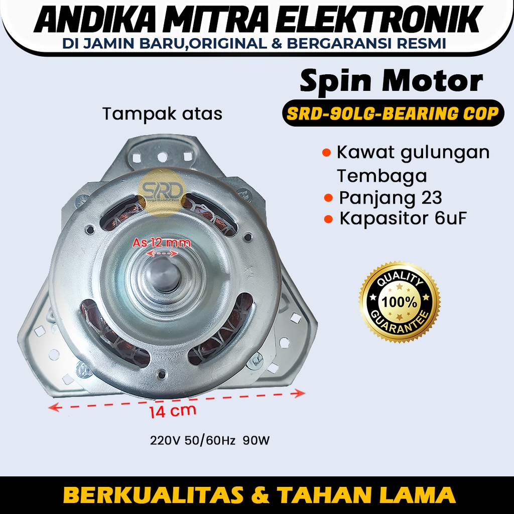 (J) Dinamo Tembaga Pengering Mesin Cuci Bearing As 12 mm Merk LG SRD 90LG Bearing COP Berkualitas dan Tahan Lama