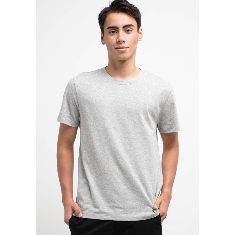 GIORDANO Original Crew Neck Tee Kaos Oblong Katun Polos Pria - Mid Heather Grey