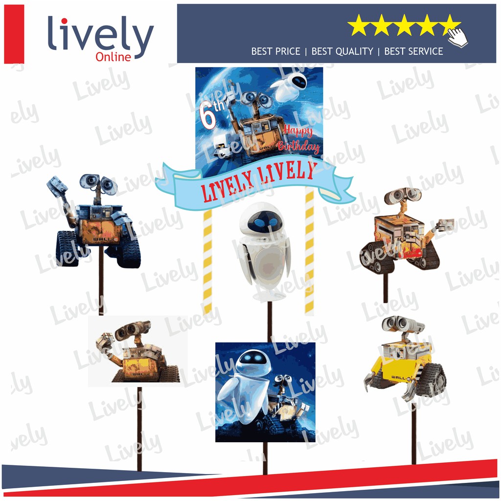 CUSTOM NAMA CAKE TOPPER KARAKTER WALL-E HIASAN KUE ULANG TAHUN HAPPY BIRTHDAY