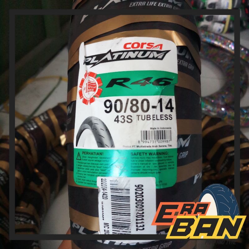 BAN SOFT CORSA R46 90 80 RING 14 TUBELESS MATIC SOFT COMPOUND