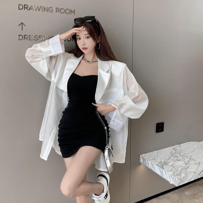 Suhao Desain Kematangan Ringan Baru Dilipat Tanpa Lengan Gaun Feminin Bag Hip Rok Pendek Musim Semi dan Musim Gugur Shirt Coat