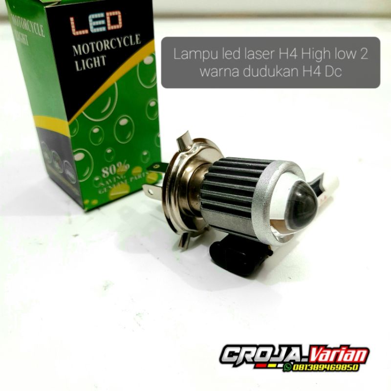 Lampu depan motor led H4 laser high low 2 warna 18 watt / Bohlam led H4