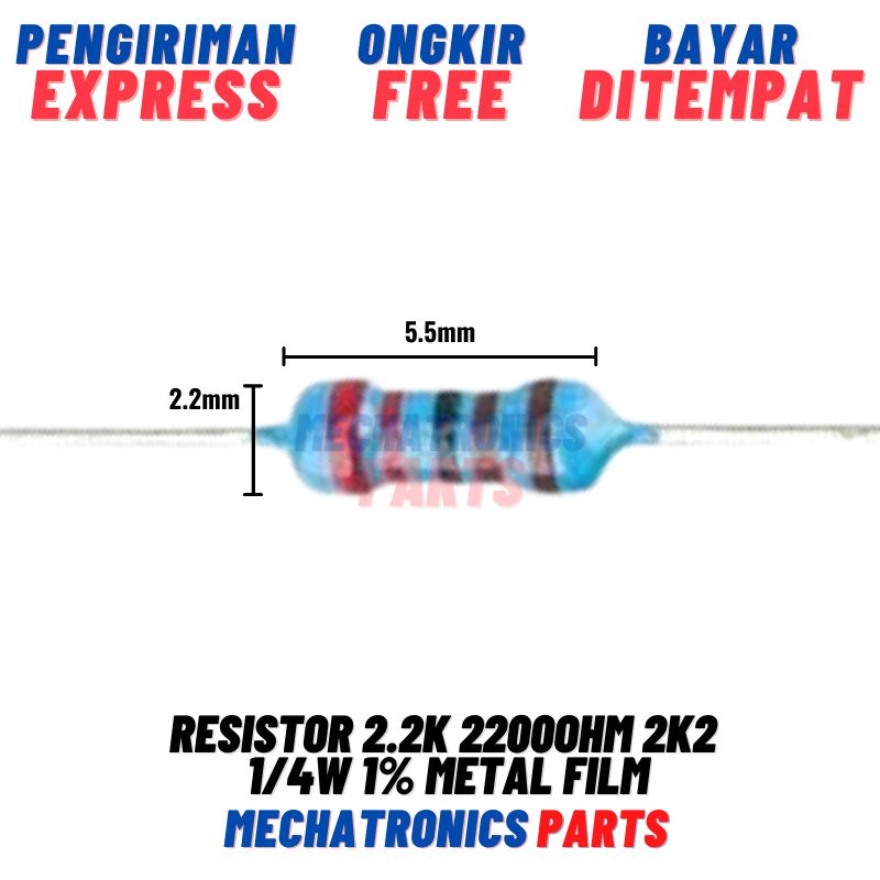 [PAS-0033] 10X RESISTOR 2.2K 2200OHM 2K2 1/4W 1% METAL FILM