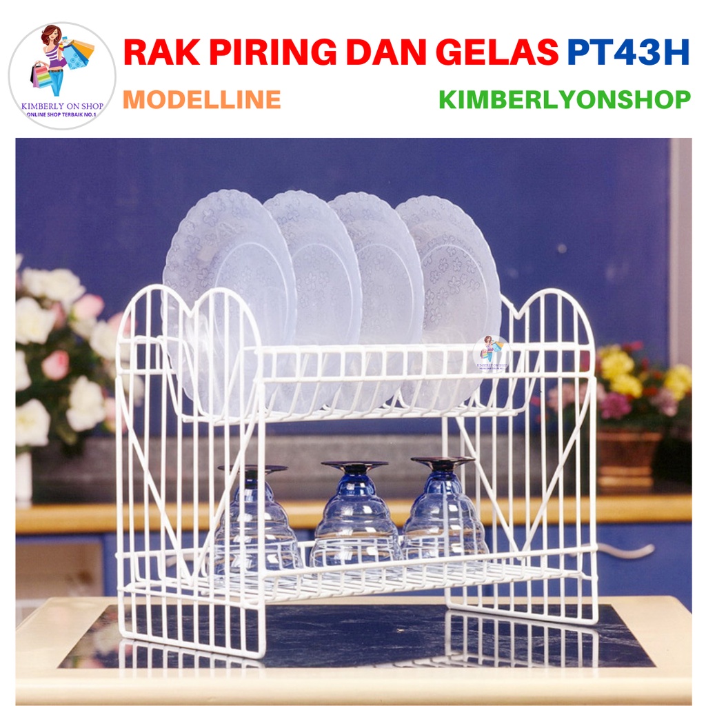 Rak Piring dan Gelas Dapur Susun 2 Serbaguna PT43H Modelline + Tatakan