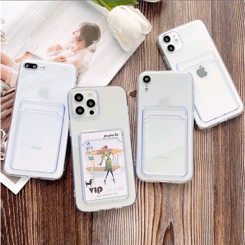 Case Wallet IPHONE 6 6G 6S 6+ 7 7+ 8 8+ SE 2 X XS XS MAX XR 11 12 13 PRO 14 14 PLUS PRO MAX PLUS Casing slot Hp Bening Transparent Soft Case TPU Clear Phone Card Holder