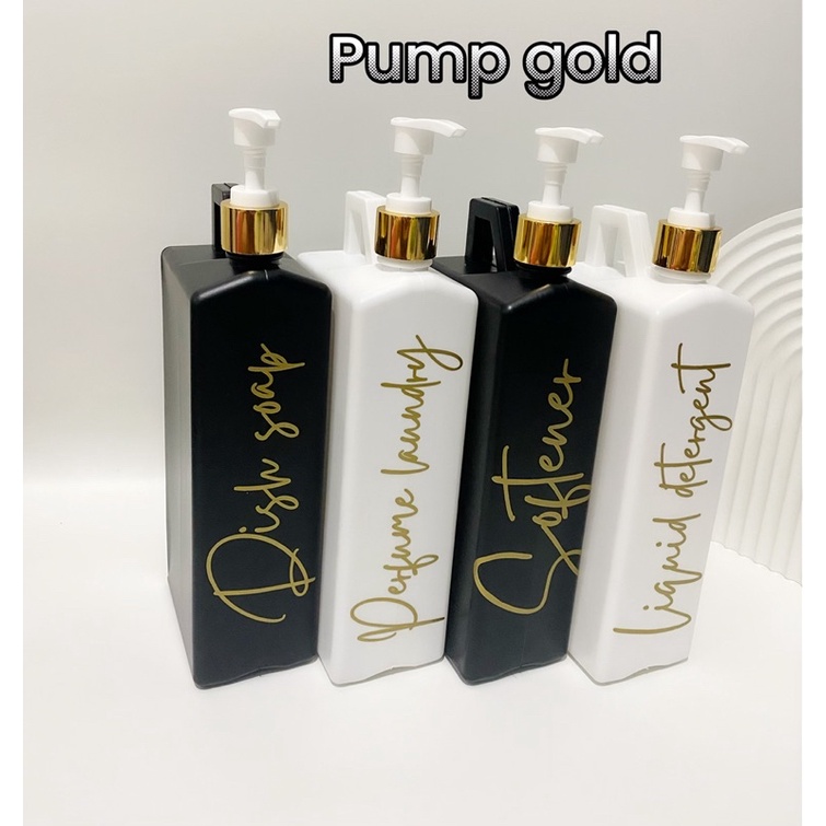 jerigen PUMP 1liter stiker gold new HITAM PUTIH . aesthetic tempat isi ulang sabun cair liquid detergent laundry room estetik