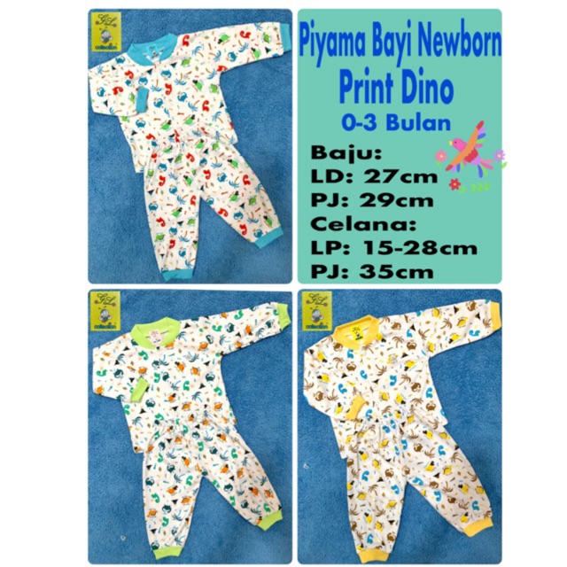 PIYAMA PANJANG BAYI NEWBORN 0-3 BULAN MOTIF DINO JUNGLE