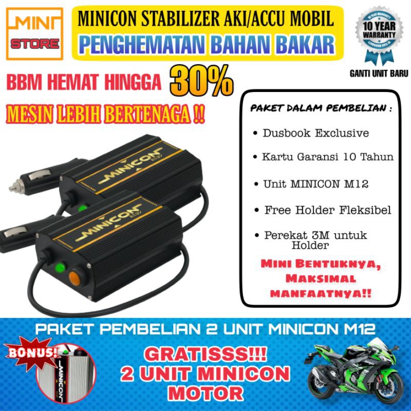 PAKET 2 UNIT MINICON VOLT STABILIZER AKI ACCU PENGHEMAT IRIT BAHAN BAKAR MOBIL ASLI GARANSI 10 TH