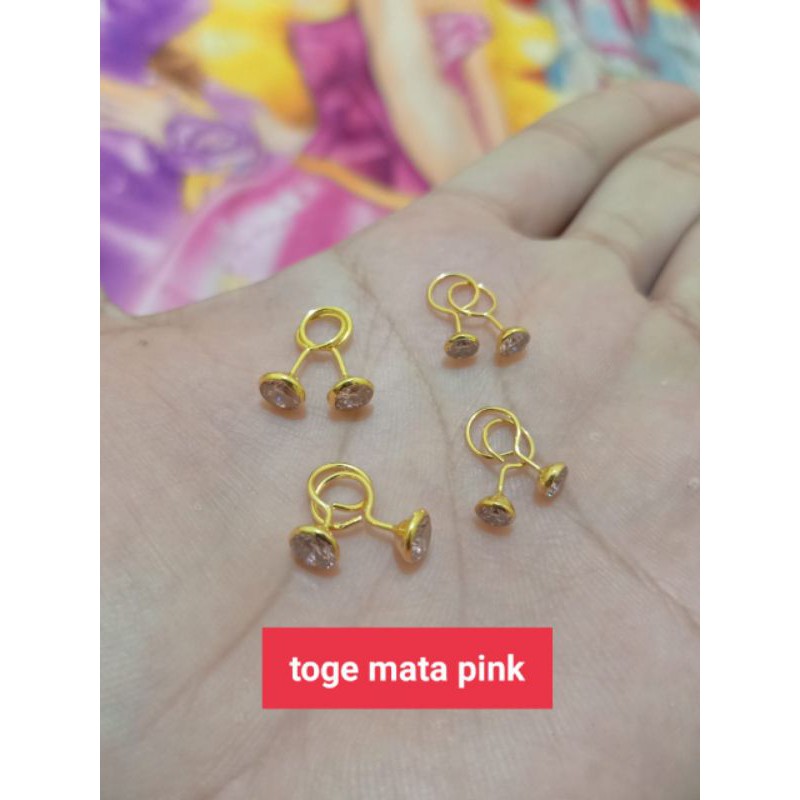 ANTING TOGE MATA PINK PERAK 925 LAPIS MAS 24K