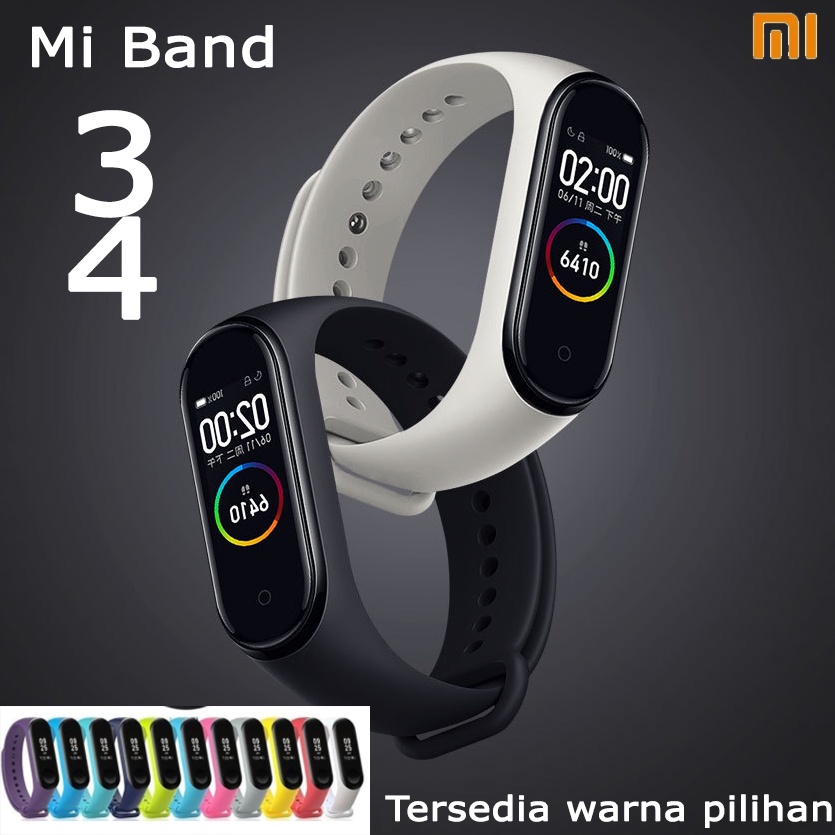 PREMIUM Strap Mi Band 3 4 Silicone Jam Gelang Xiaomi MiBAND watch Silikon Classic Tali jamtangan smart watch siaomi Warna Hitam biru merah hijau putih