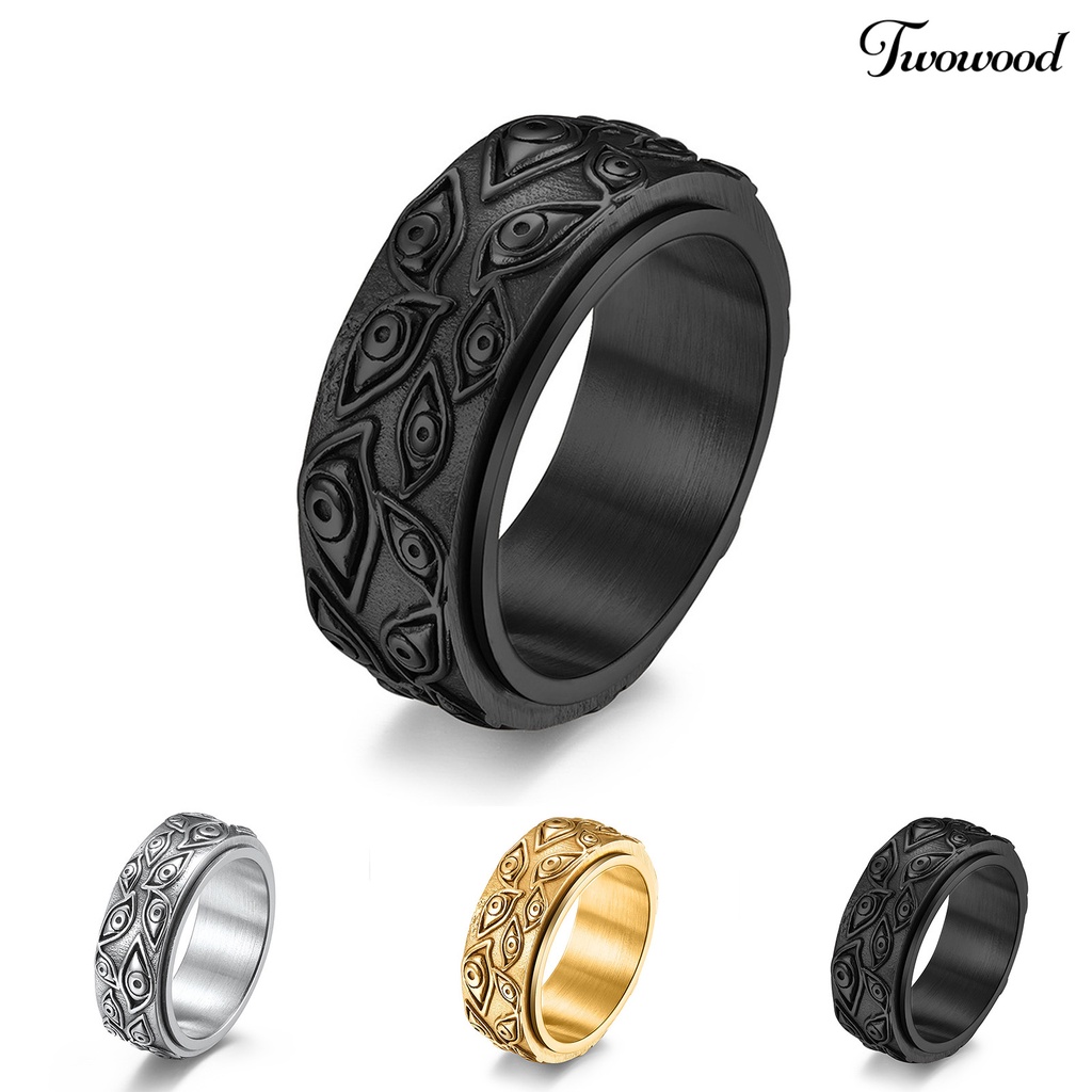 Twowood Men Ring God Eye Rotatable Unisex Round All Match Finger Ring for Dating