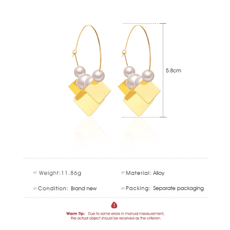 European and American simple high-end geometric pearl earrings personality creative glossy square ear hanging net red exaggerated ear buckle tide