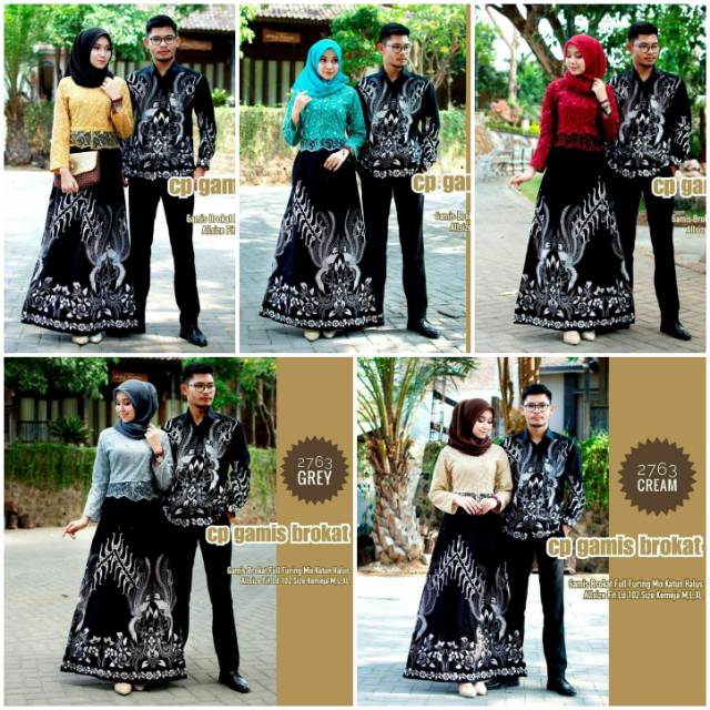 Couple gamis brokat batik 2763 sarimbit gamis brukat