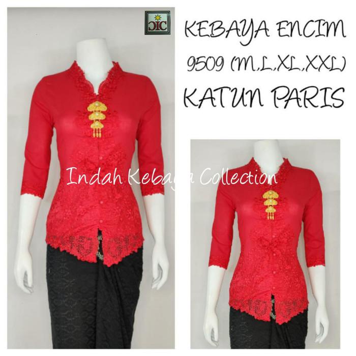 Dores 9100 Indah Kebaya Modern Encim Kutubaru Bali Murah Batik Bordir Brokat - S, Merah