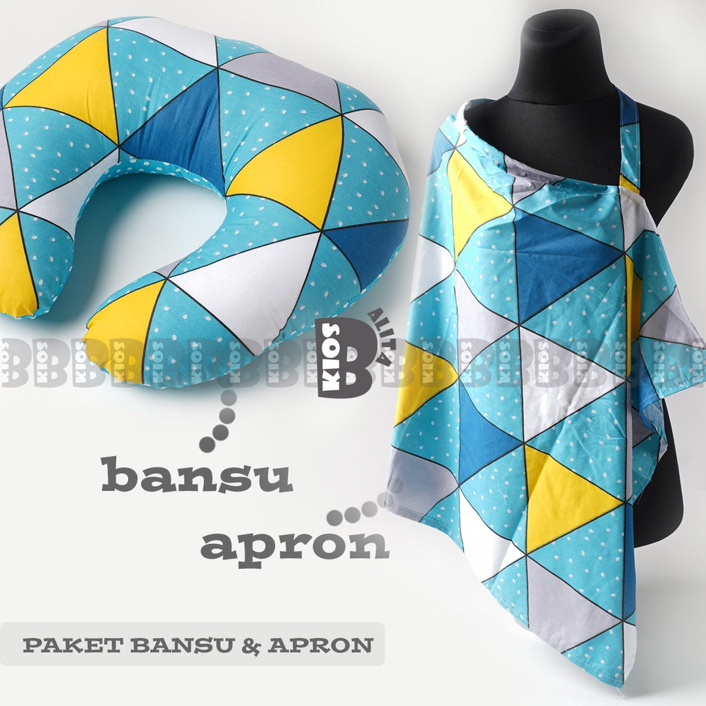 paket bantal menyusui dan apron cover menyusui / Bantal Menyusui - Nursing Pillow - Bantal alas menyusui-geometry