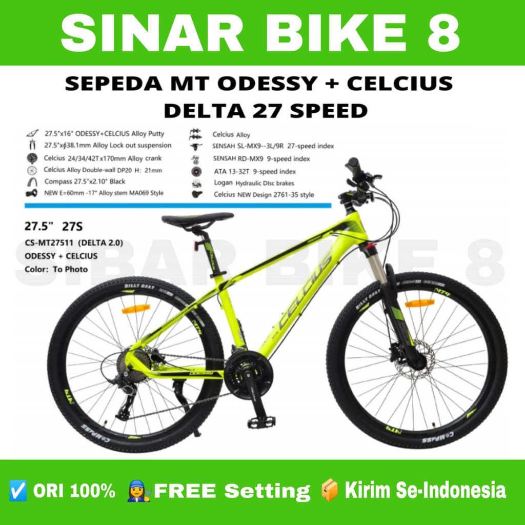 Sepeda Gunung Ukuran 27.5 Inch MTB CELCIUS ODESSY DELTA Alloy 27 Speed Hidrolik