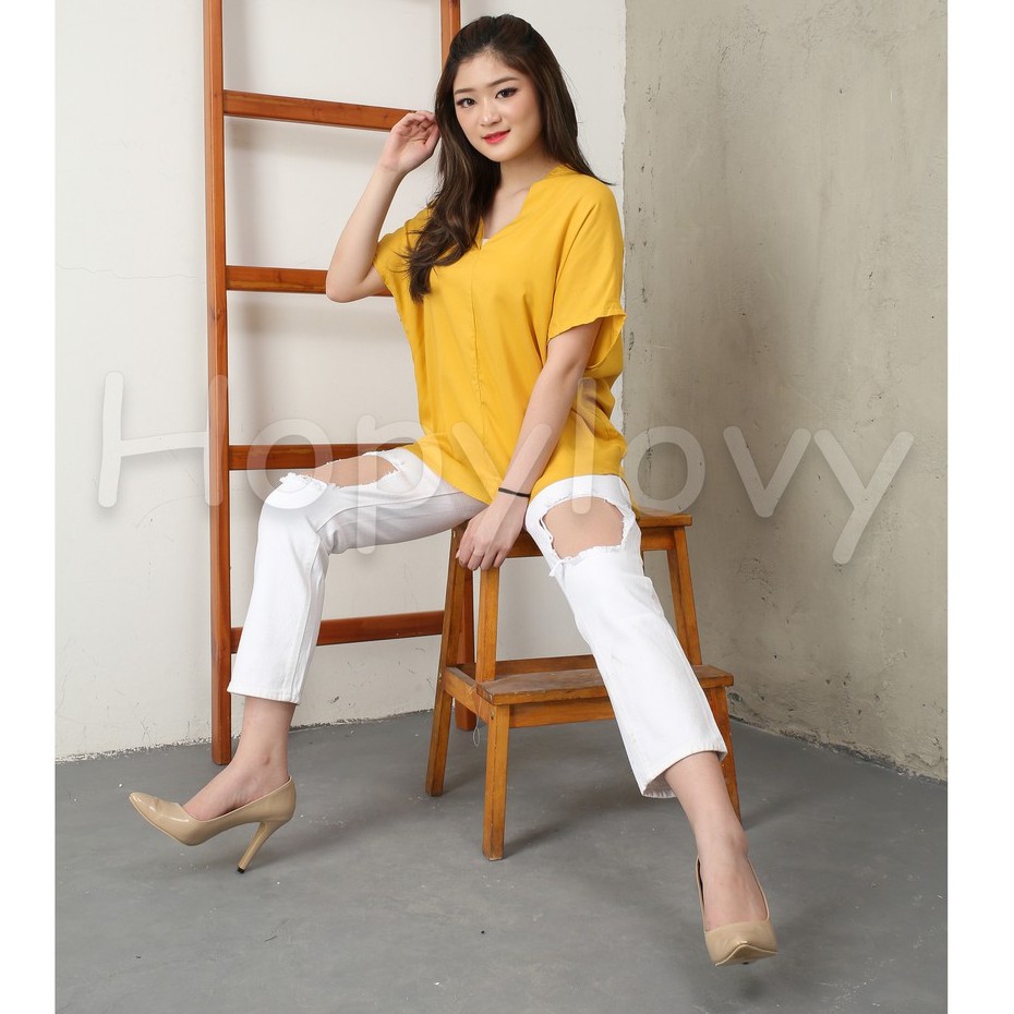 HOPYLOVY SALE - Celana Boyfriend Jeans Wanita Destroy Elvina