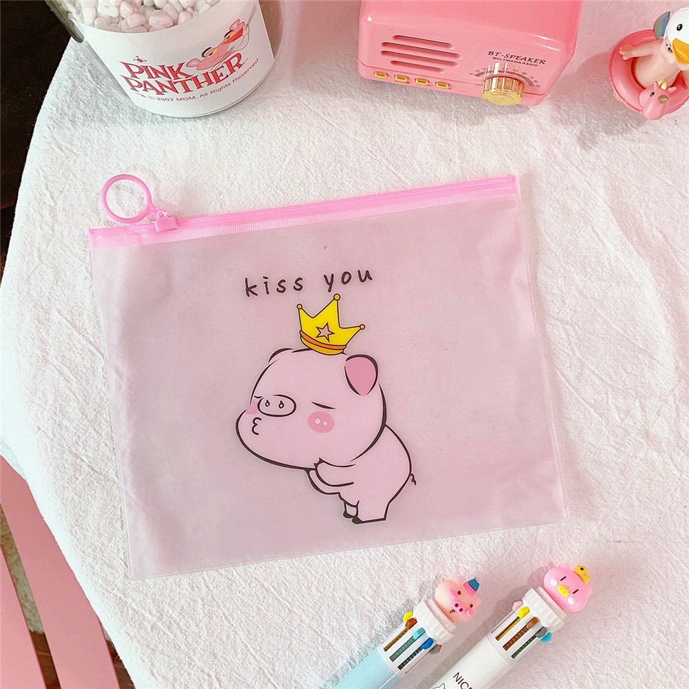 

BAG CUTIE INS cartoon kawaii Pink Pig Student Pencil Case Storage transparent Bag Pouch