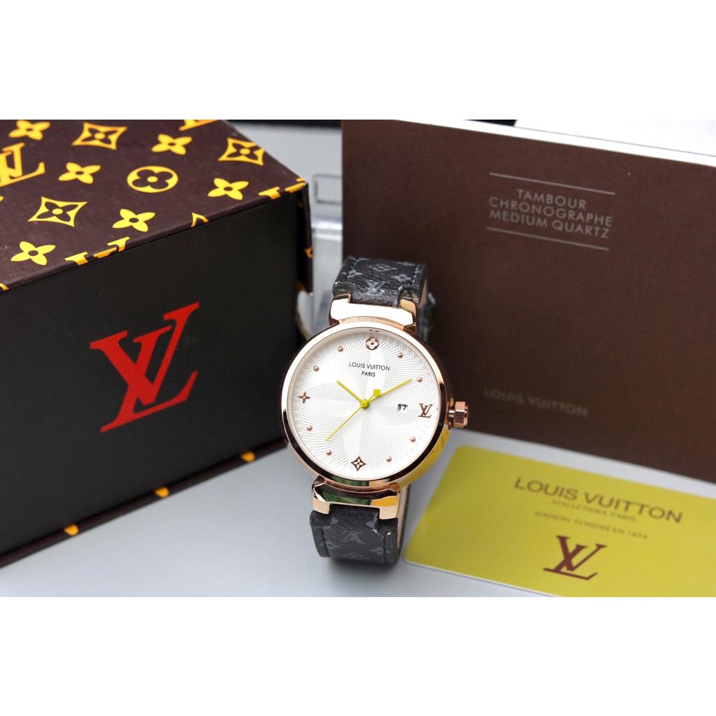 [COD] Jam Tangan Wanita Louis Vuitton Lv1354YK Tanggal Aktif Tali Rubber Free Buku , Box Original & 