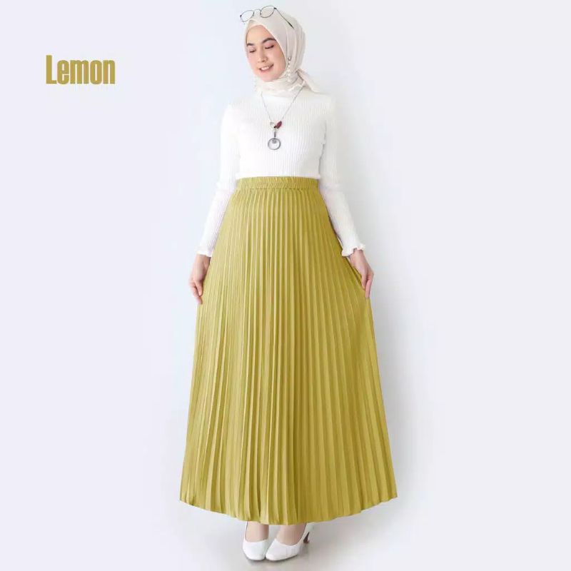 ROK WANITA PLISKET ( PREMIUM )-Lemon