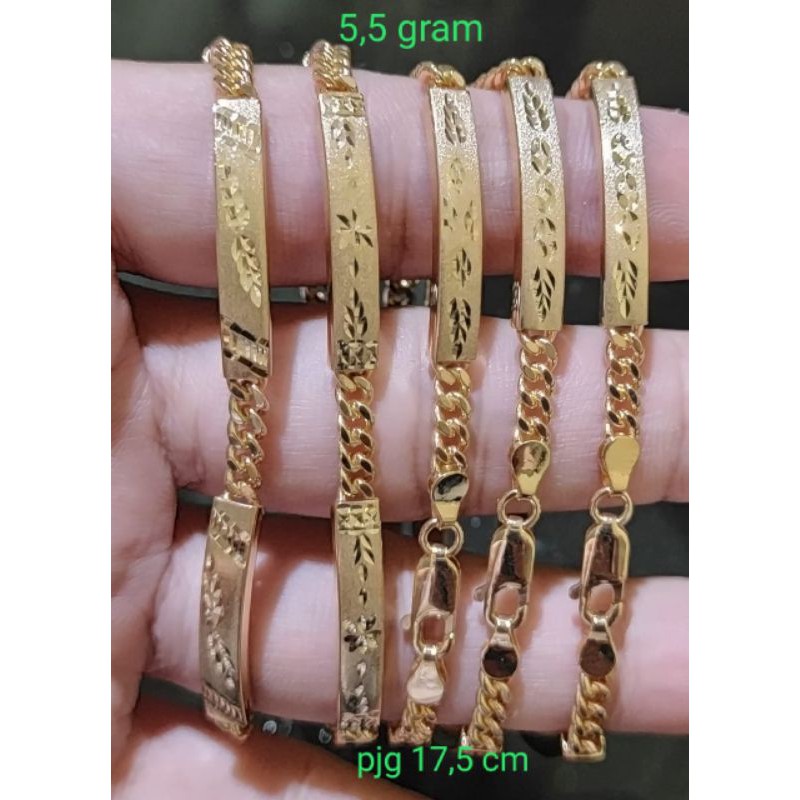 Gelang Plat Ukir Doff, Perak 925, Sepuh emas kuning
