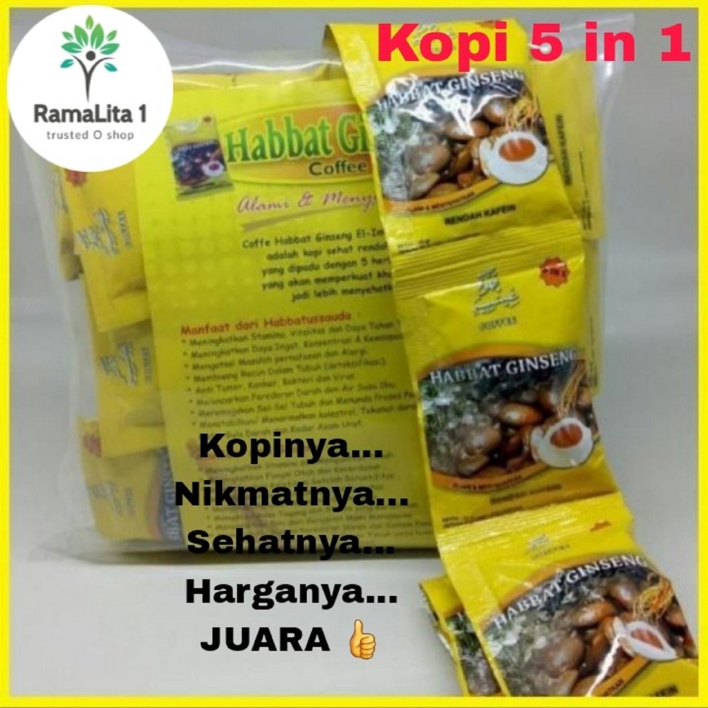 

Kopi Ginseng Habbatussauda 5 in 1 El-iman Red Korea Gingseng Coffe Asli 30 Sachet