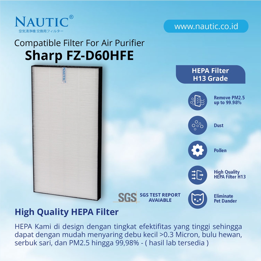 NAUTIC - HEPA + DEO for SHARP FZ-D60HFE buat KC-D70 KC-E70 KC-G60E KC-D60Y