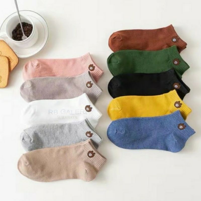 Kaos Kaki Fashion Unisex Motif Polos Beruang Fashion Wanita Pria KAOSKAKI ANKLE Sock BUNGA RB-2