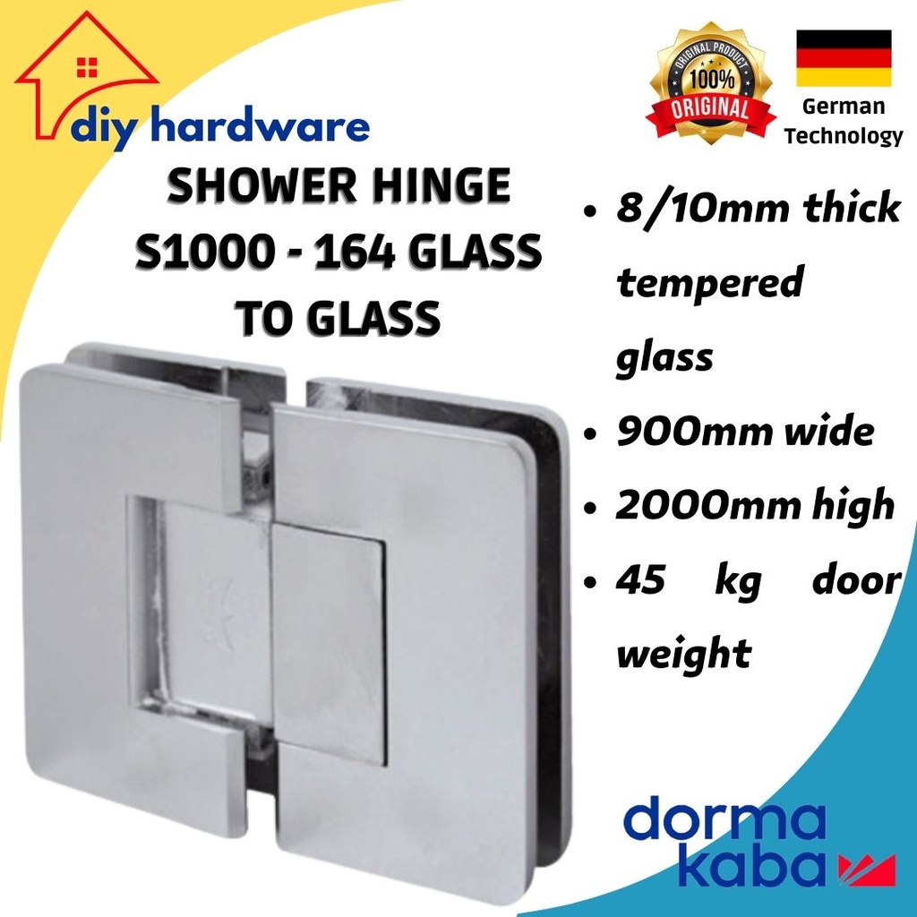 Dorma Shower Hinge S1000-164 180 Glass To Glass Engsel Pintu Kaca Kamar Mandi (Satu Set)
