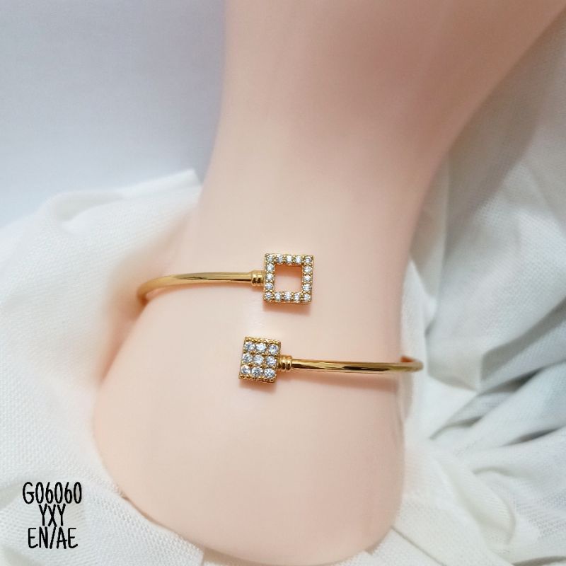 Gelang Yaxiya Kotak Zircon Fleksible Gold G06060