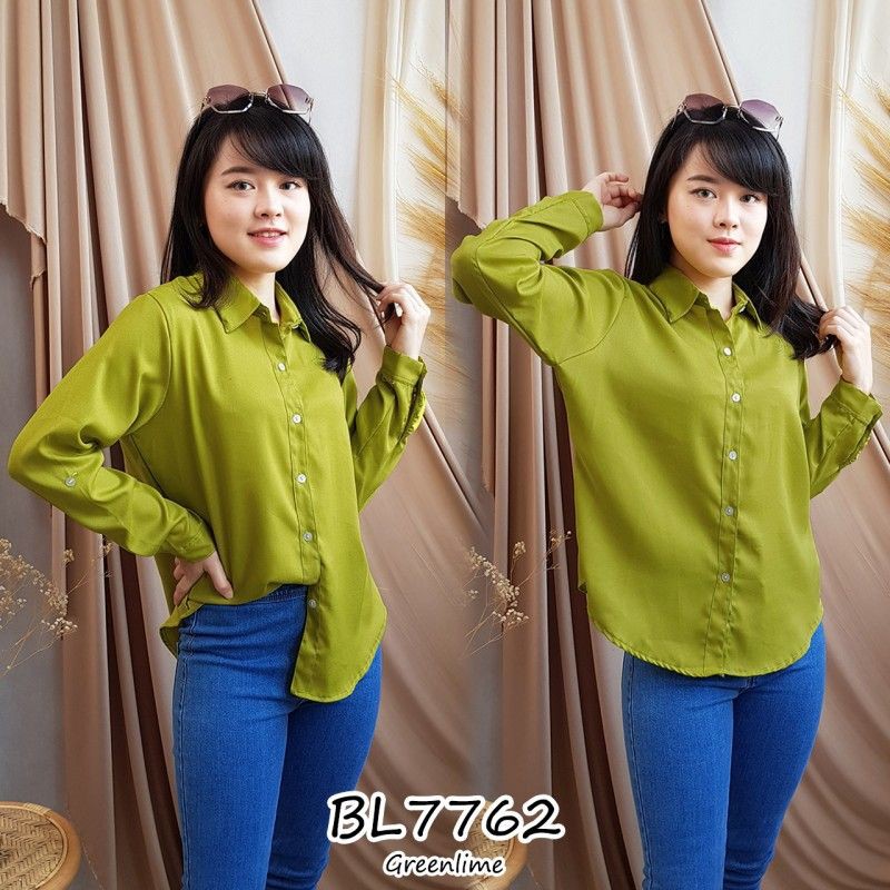 Baju atasan kemeja polos lengan panjang kerja kantor kuliah fashion ootd cewek wanita murah -7762-6
