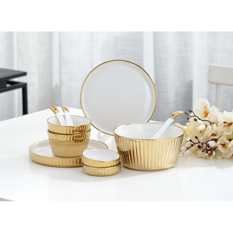 Piring Mangkuk Keramik Set Putih Emas / Gold Dining Set Giftbox 10pcs