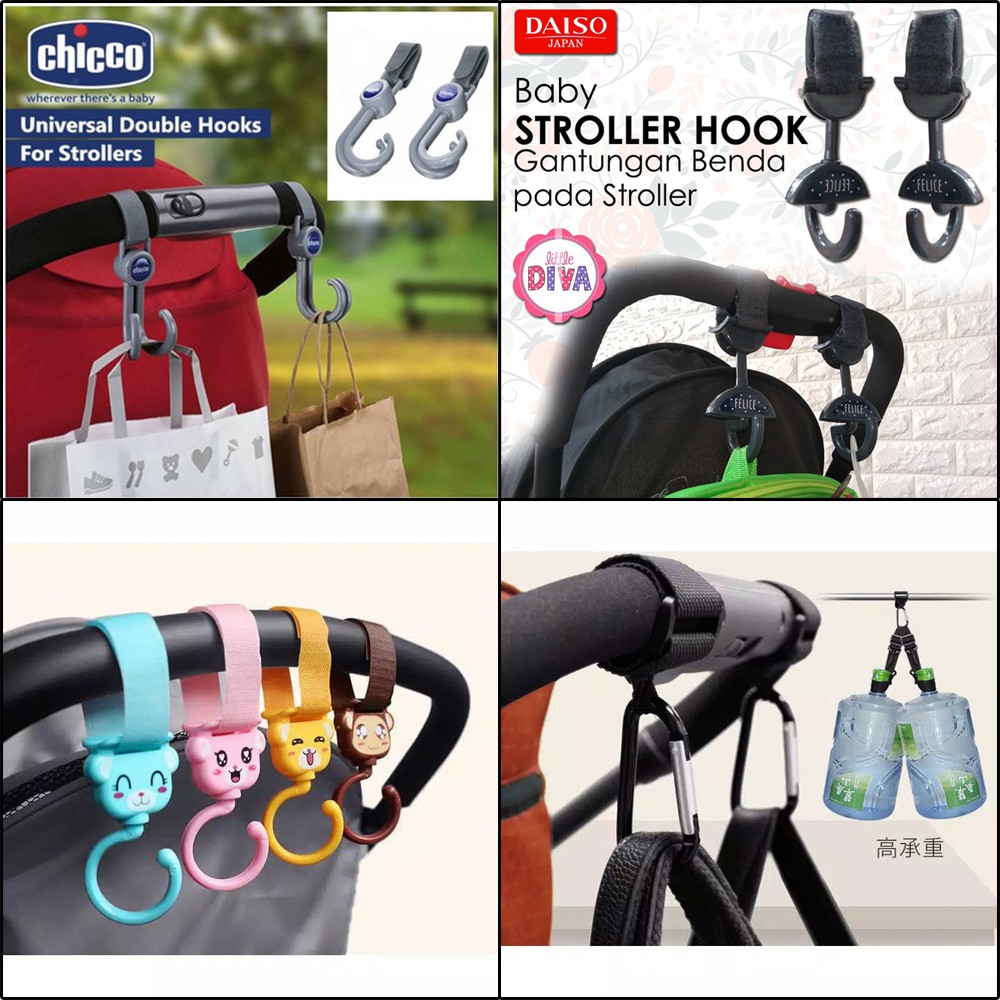 Gantungan Tas / Kait STROLLER bayi DAISO &amp; CHICCO HOOK DOUBLE &amp; SINGLE cantelan chn